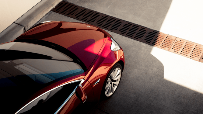 tesla Model 3 Red Overhead