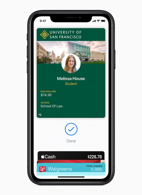 Apple brings student IDs to iPhone and Apple Watch university of san francisco student ID screen 081319