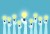 Illustration of multiple hands holding bright lightbulbs.