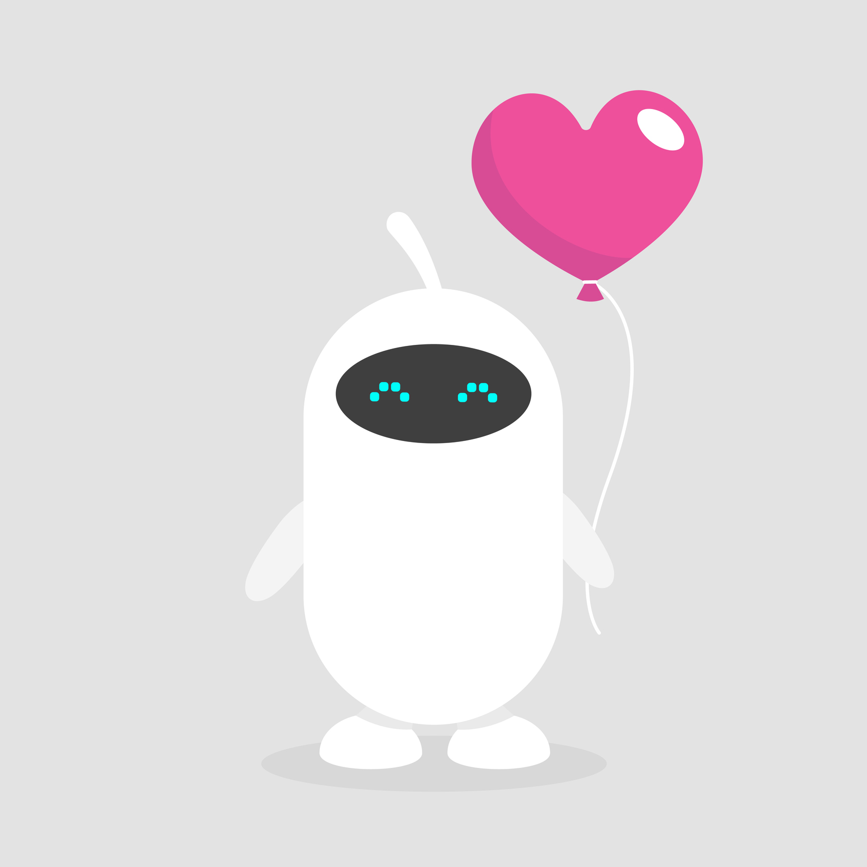 Feelings of robots. Cute white cyborg holding a heart shaped baloon. Romantic relationships. Flat editable vector illustration, clip art GettyImages 936287156