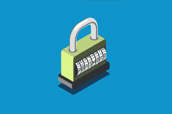 A animation of a combination lock rotating through passwords to imitate password login.