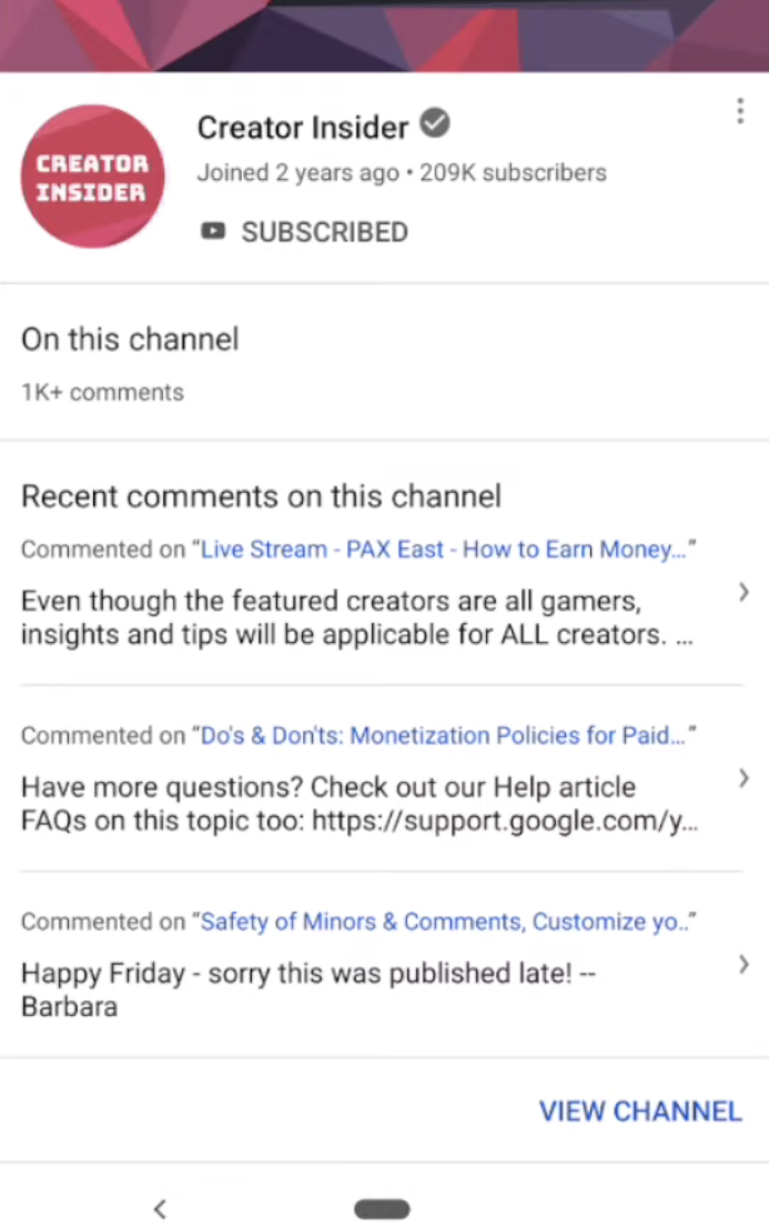 youtube profile cards