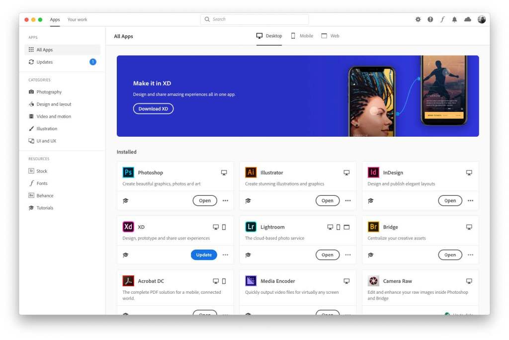 ADOBE CC SERVICES Creative Cloud Desktop Release 1