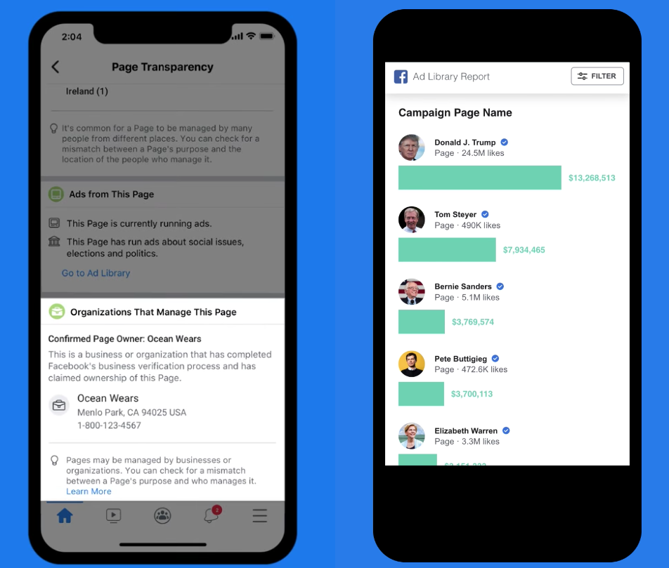 Facebook Page Transparency Spend Tracker