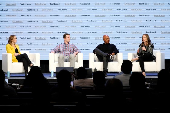 Kate Clark, DocSend Co-founder & CEO Russ Heddleston, Precursor Ventures Founder & Managing Partner Charles Hudson, and Redpoint Managing Director Annie Kadavy speak onstage during TechCrunch Disrupt San Francisco 2019