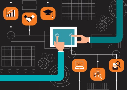 Hands using digital tablet for business and education