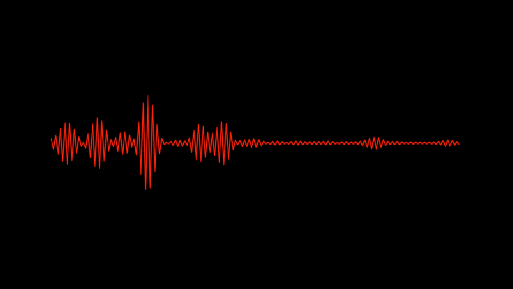 an animated GIF of visible red audio on a black background