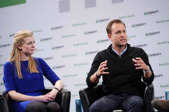 Matt Penneycard and Francesca Warner of Ada Ventures, onstage at Disrupt