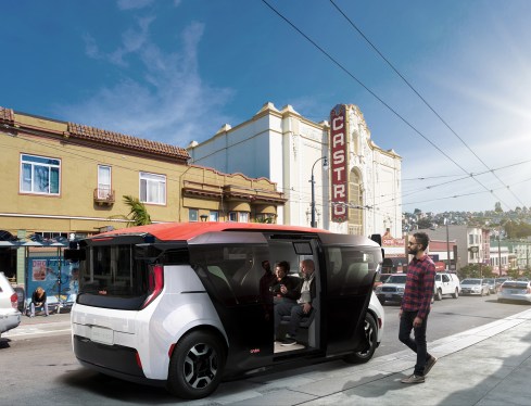 Cruise Origin robotaxi picking up passengers in SF