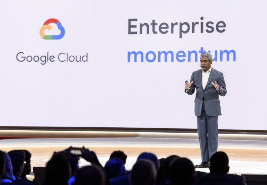 Thomas Kurian, chief executive officer of cloud services at Google LLC, speaks during the Google Cloud Next '19 event in San Francisco, California, U.S., on Tuesday, April 9, 2019. The conference brings together industry experts to discuss the future of cloud computing. Photographer: Michael Short/Bloomberg via Getty Images