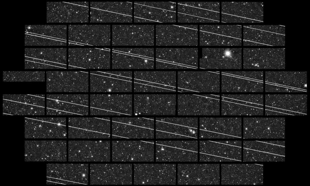 Starlink satellites streak through a telescope's observations.