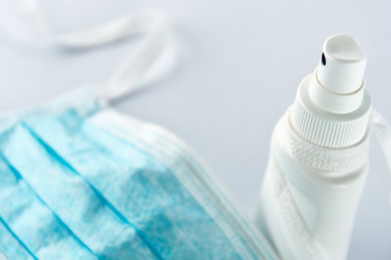 Medical disposable respirator mask with disinfectant spray as basic equipment against transmission of fours