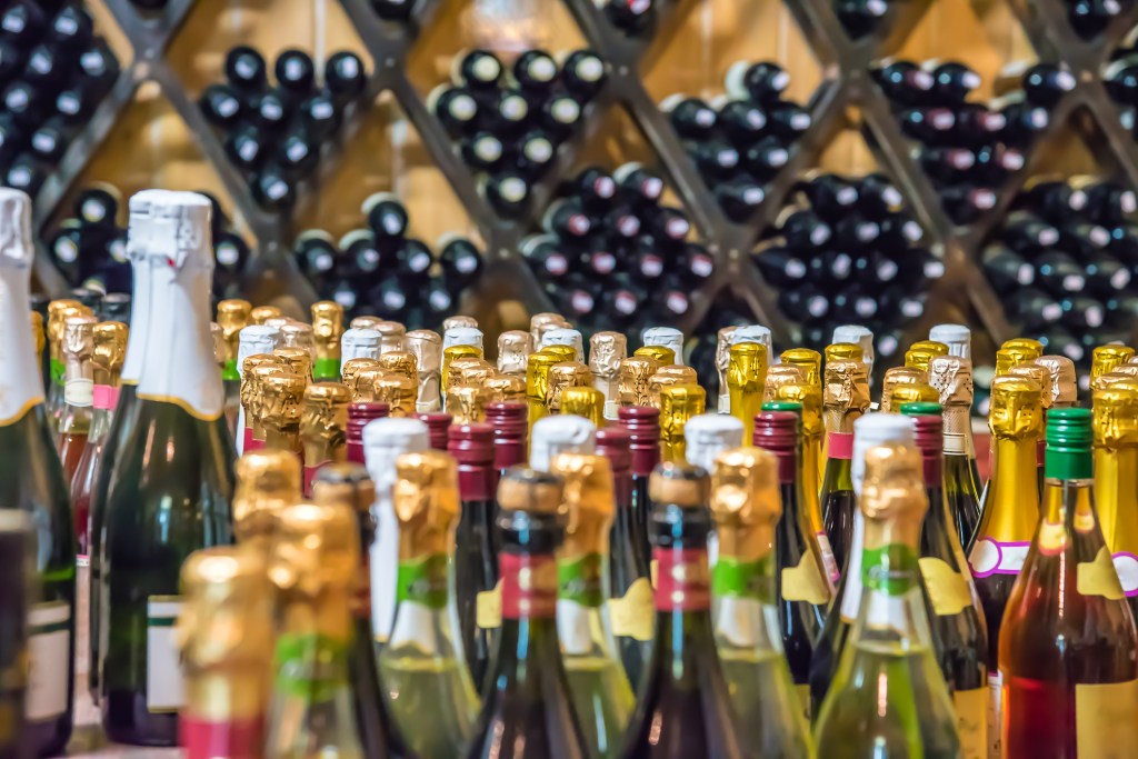 Bottle of champagne wine and wine