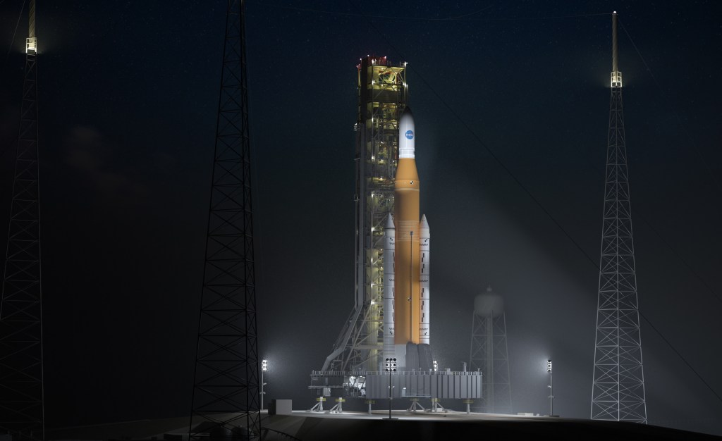 rocket on launch tower