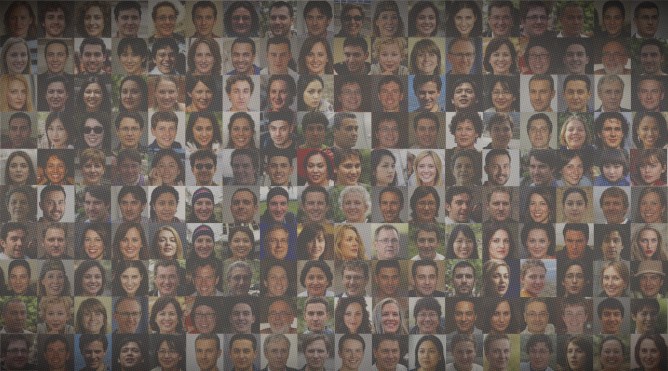 a photo collage of faces that are generated by AI and do not exist, as a demonstration of generative AI's ability to create deepfakes