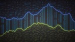 A front view on multiple spreadsheets containing binary computer data, financial figures and graph lines.