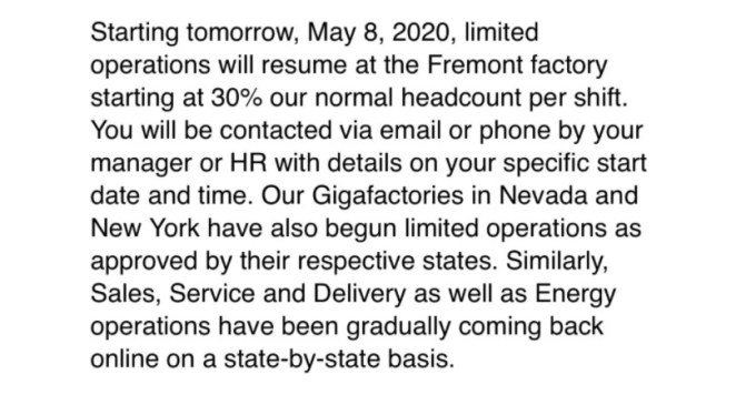 tesla internal email may 7