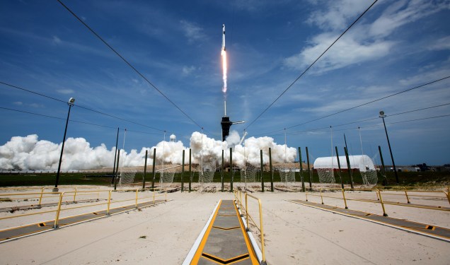 SpaceX Falcon-9 Rocket and Crew Dragon capsule launches from Cape Canaveral.