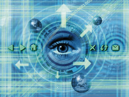 Human eye surrounded by internet icons (Digital Composite)