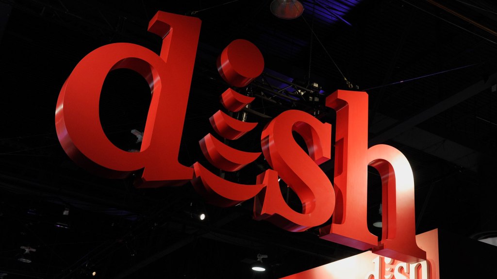 Dish logo in red on a black background