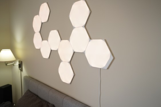 Nanoleaf lighting array on a wall