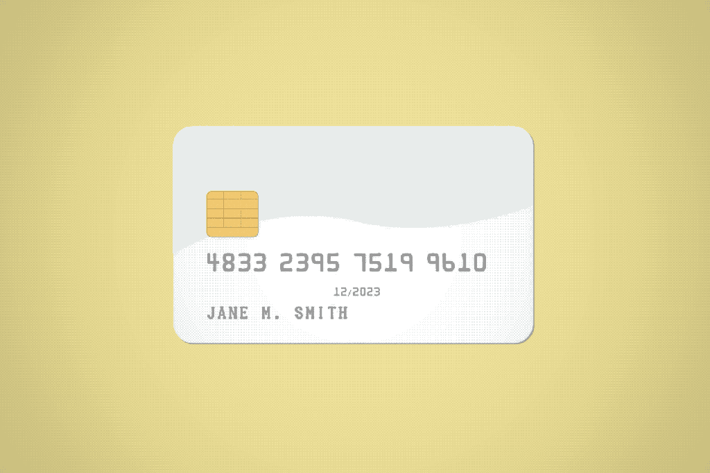 an animated gif of a credit card cycling through card numbers on a yellow background