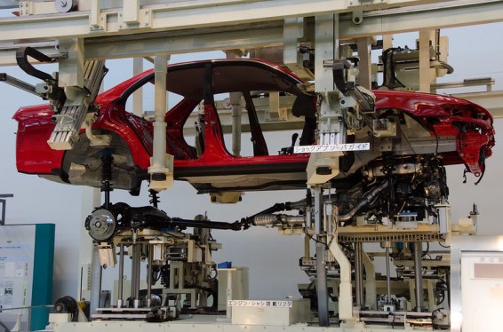 vehicle under assembly at TOYOTA Commemorative Museum of Industry and Technology