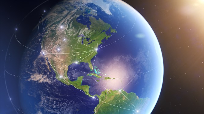 "Global connections for social, business, trade & transport, internet.Maps courtesy of NASA.See also:Europe and Asia versions:"