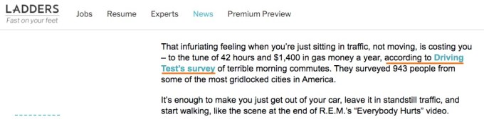 coverage of commute survey in Ladders