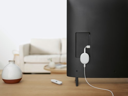 back of a TV in living room; Chromecast with Google TV