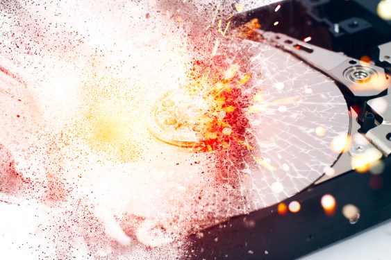 Explosive Hard disk drive (hdd) lost data memory of computer storage concept.