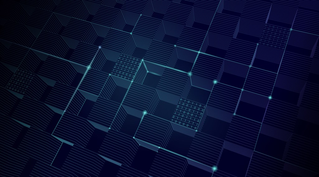 Abstract vector illustration of blockchain network. File organized with layers. Global color used.
