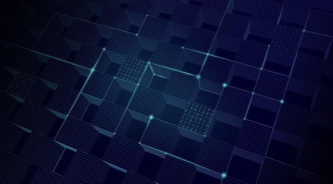 Abstract vector illustration of blockchain network. File organized with layers. Global color used.