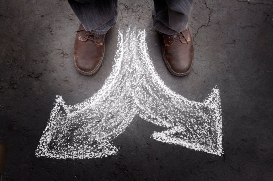 Standing Man with Two Choices (business)