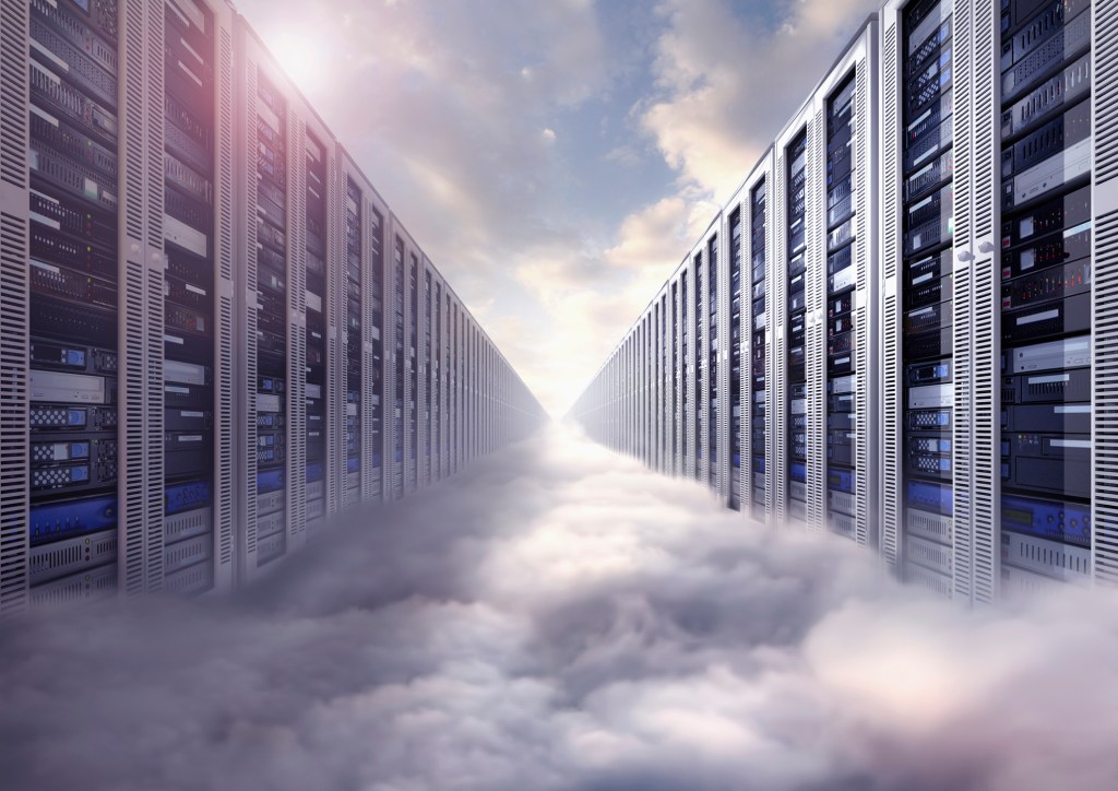 Digital illustration of endless server room