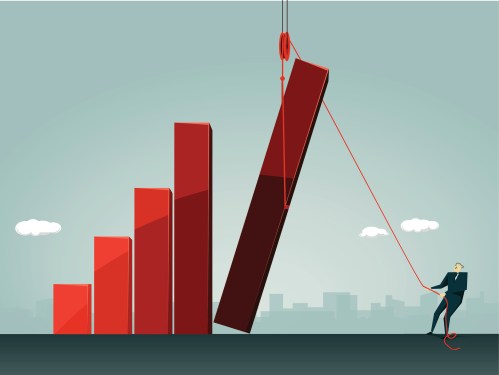 Illustration of graph with man placing huge growth indicator into place.