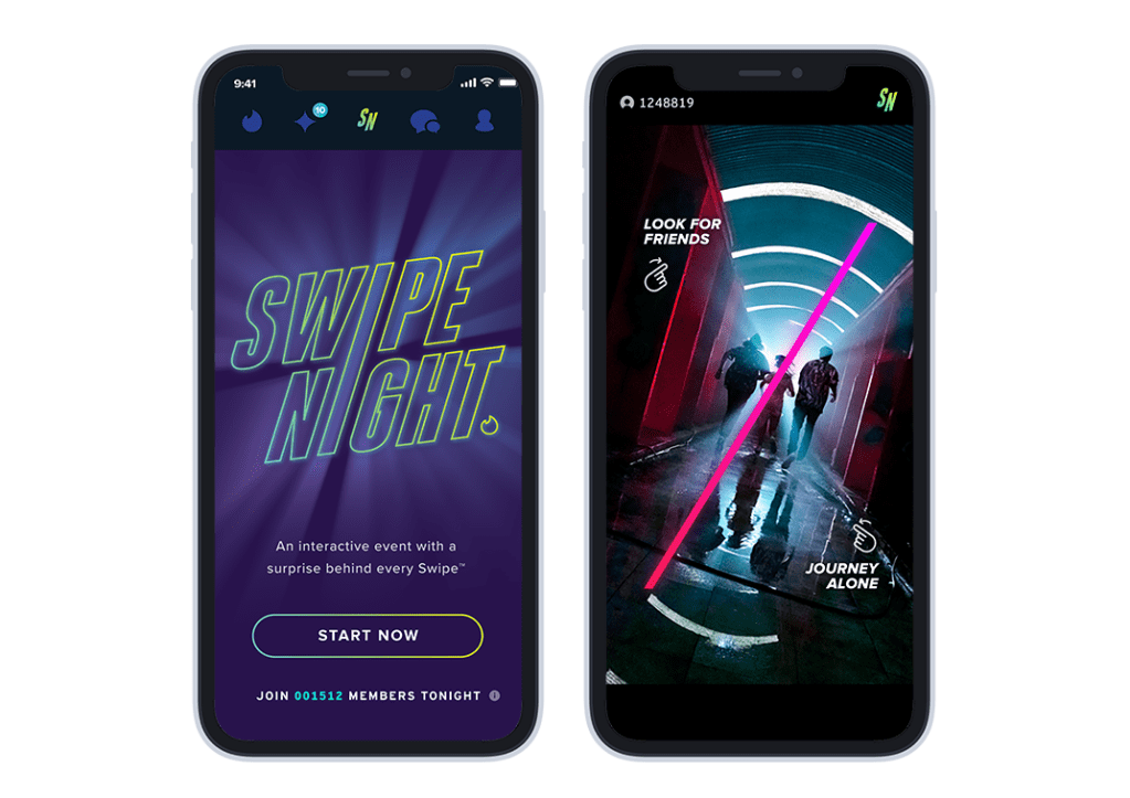 Screenshots from "Swipe Night," Tinder's interactive video event