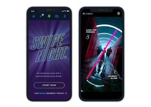 Screenshots from "Swipe Night," Tinder's interactive video event
