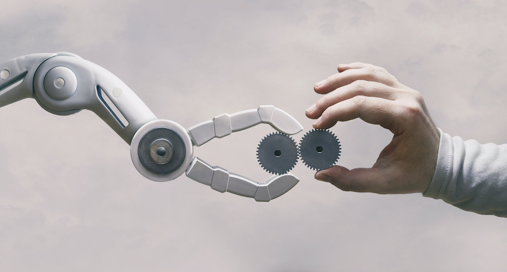 Robot and human working together.