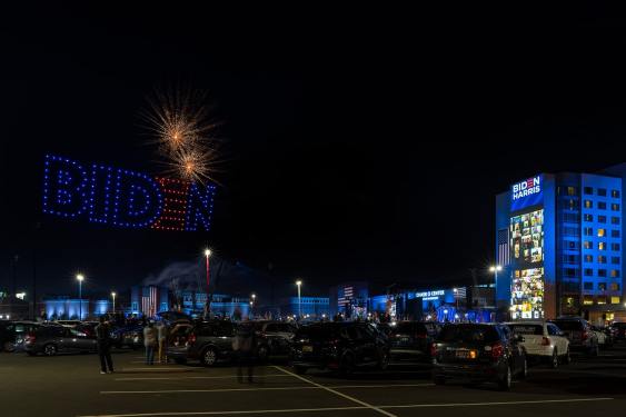 Drone display of Joe Biden's name on the evening of Election Day