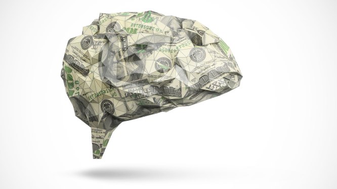 abstract human brain made out of dollar bills