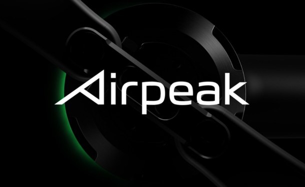 Image of Sony's airpeak logo with a drone part behind it.