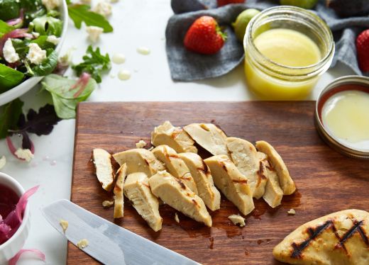 Eat Just's lab-grown chicken meat on a cutting board