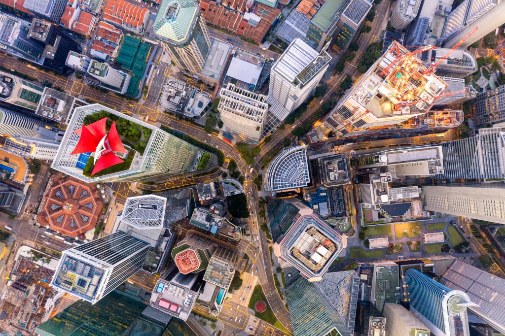 Aerial view of buildings in Singapore's business district