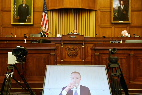 Facebook CEO Mark Zuckerberg testifies before the House Judiciary Subcommittee on Antitrust, Commercial and Administrative Law on “Online Platforms and Market Power” in the Rayburn House office Building on Capitol Hill in Washington, DC on July 29, 2020. POOL