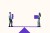 Full length side view of young man and woman carrying purple blocks while standing on seesaw against white background