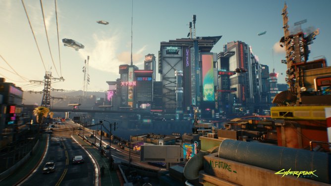 Screenshot of Cyberpunk 2077 showing Night City.