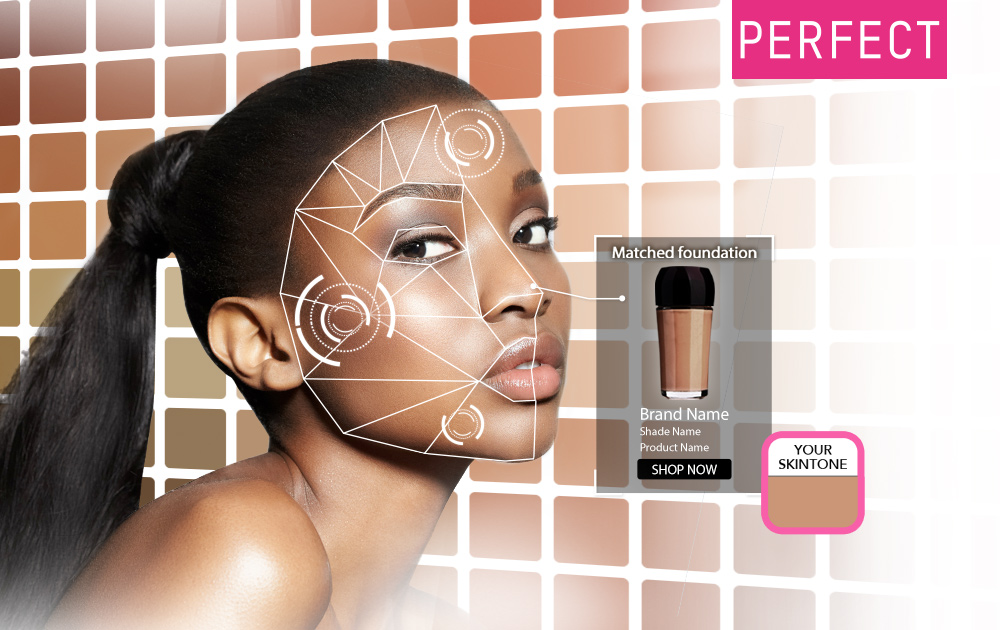 A graphic showing Perfect Corp.'s virtual foundation-matching technology