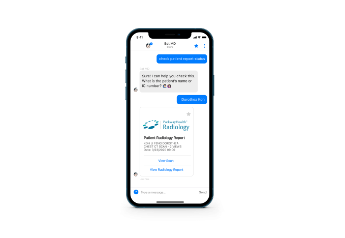 A smartphone with Bot MDs medical AI assistant for doctors displayed on it