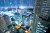 Smart buildings communicating data in a city.